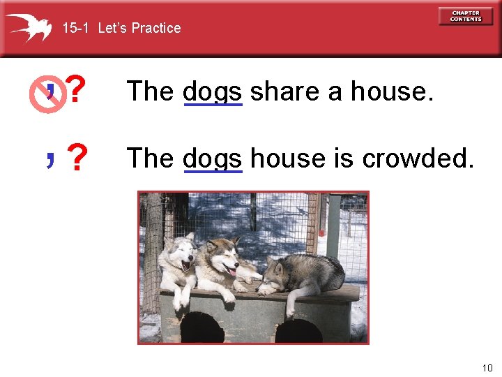 15 -1 Let’s Practice ? The dogs share a house. ? The dogs house