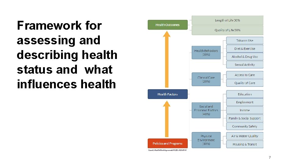 Framework for assessing and describing health status and what influences health 7 