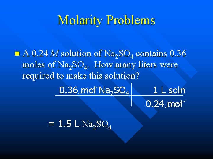 Molarity Problems n A 0. 24 M solution of Na 2 SO 4 contains