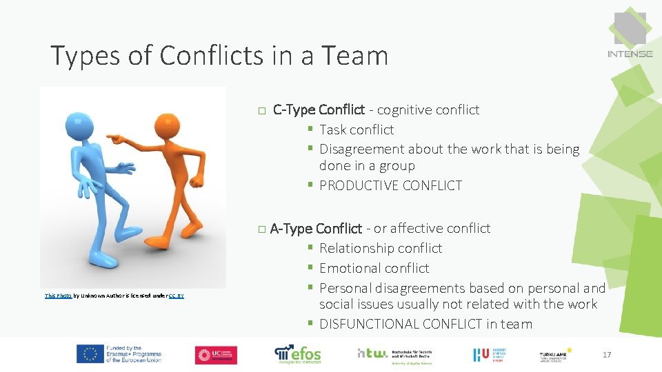Types of Conflicts in a Team □ C-Type Conflict - cognitive conflict § Task