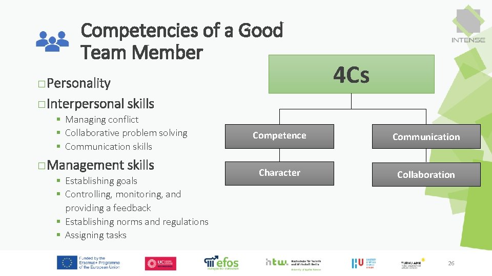 Competencies of a Good Team Member □Personality □Interpersonal skills § Managing conflict § Collaborative