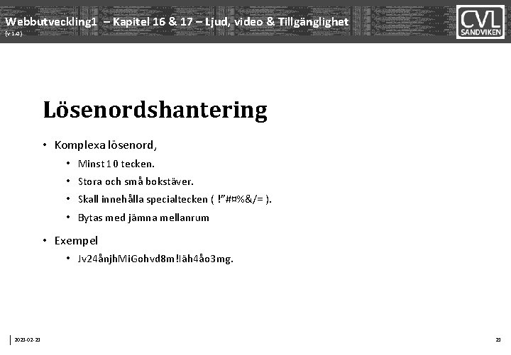 Webbutveckling 1 – Kapitel 16 & 17 – Ljud, video & Tillgänglighet (v 1.