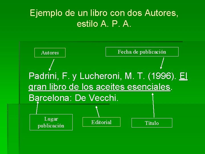 Ejemplo de un libro con dos Autores, estilo A. P. A. Fecha de publicación