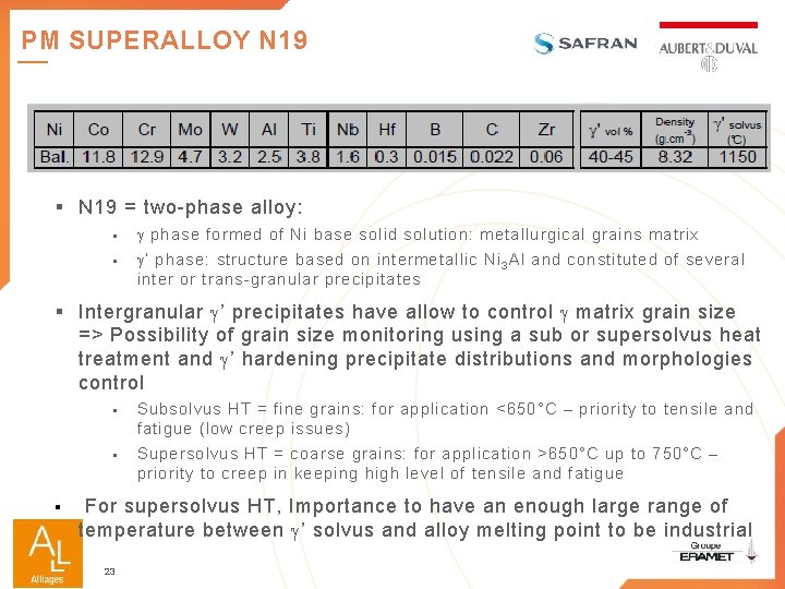 PM SUPERALLOY N 19 § N 19 = two-phase alloy: § phase formed of