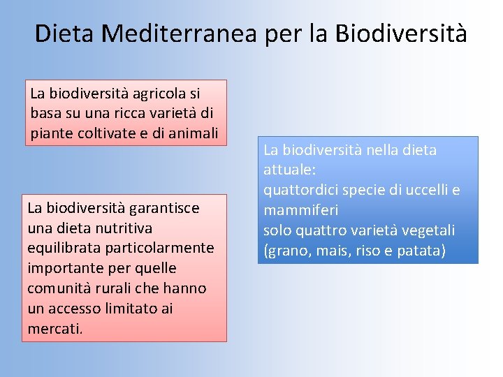 Dieta Mediterranea per la Biodiversità La biodiversita agricola si basa su una ricca varieta