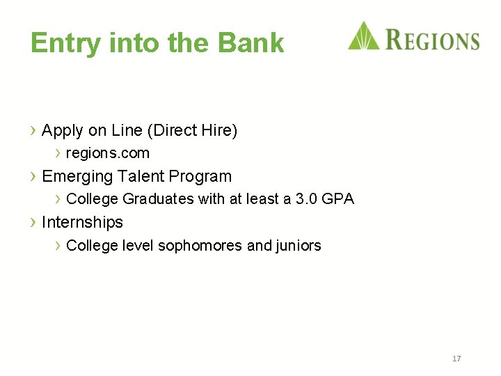 Entry into the Bank › Apply on Line (Direct Hire) › regions. com ›
