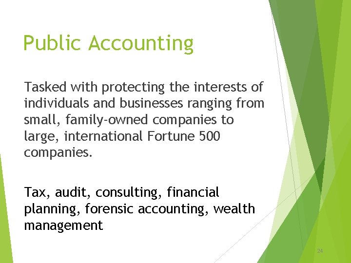 Public Accounting Tasked with protecting the interests of individuals and businesses ranging from small,