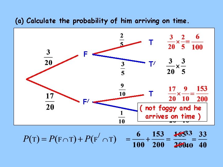 (a) Calculate the probability of him arriving on time. T F T/ F/ T