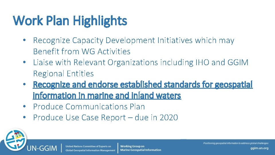 Work Plan Highlights • Recognize Capacity Development Initiatives which may Benefit from WG Activities