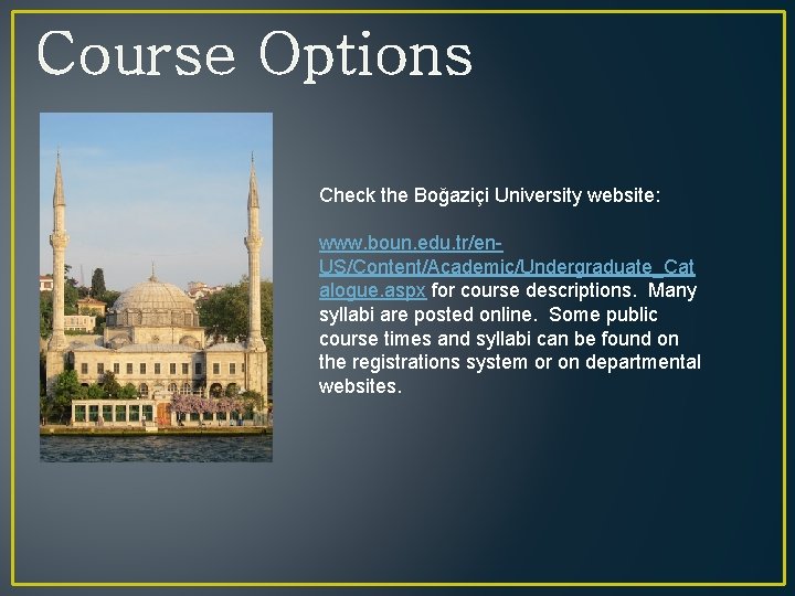 Course Options Check the Boğaziçi University website: www. boun. edu. tr/en. US/Content/Academic/Undergraduate_Cat alogue. aspx