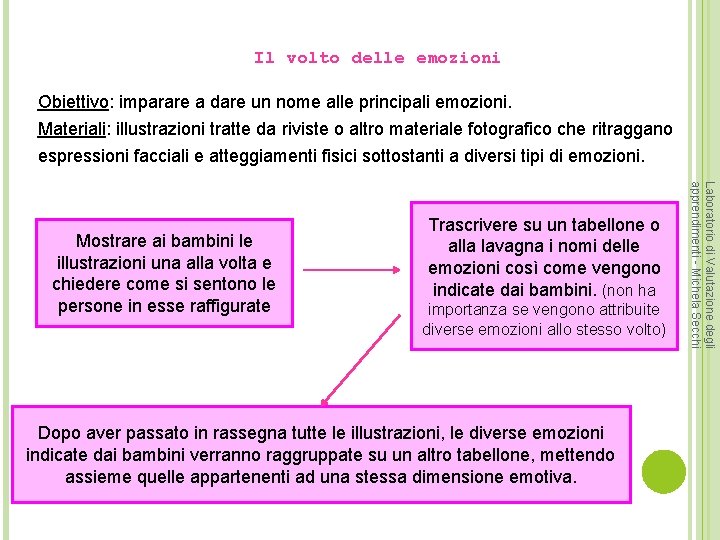 Il volto delle emozioni Obiettivo: imparare a dare un nome alle principali emozioni. Materiali: