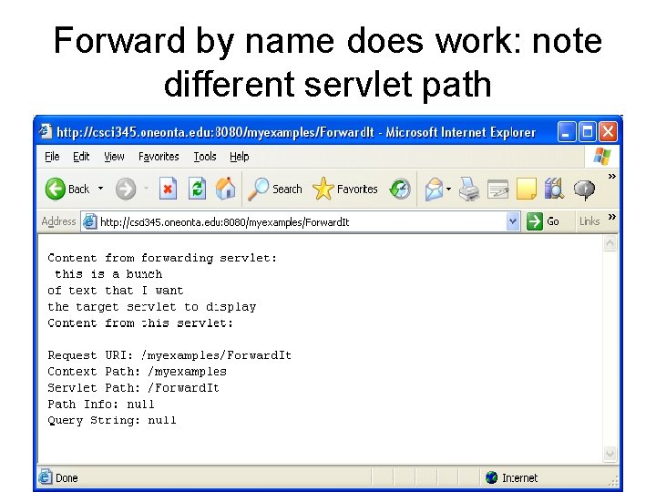 Forward by name does work: note different servlet path 