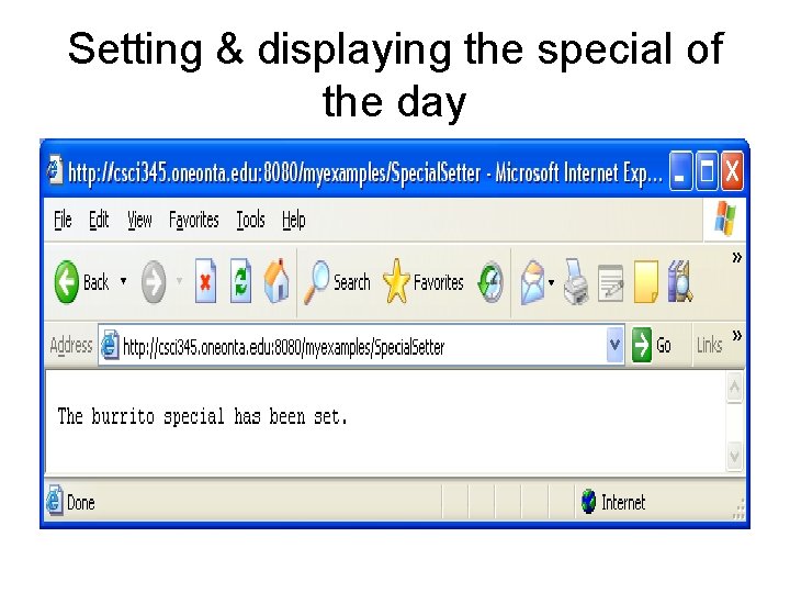 Setting & displaying the special of the day 