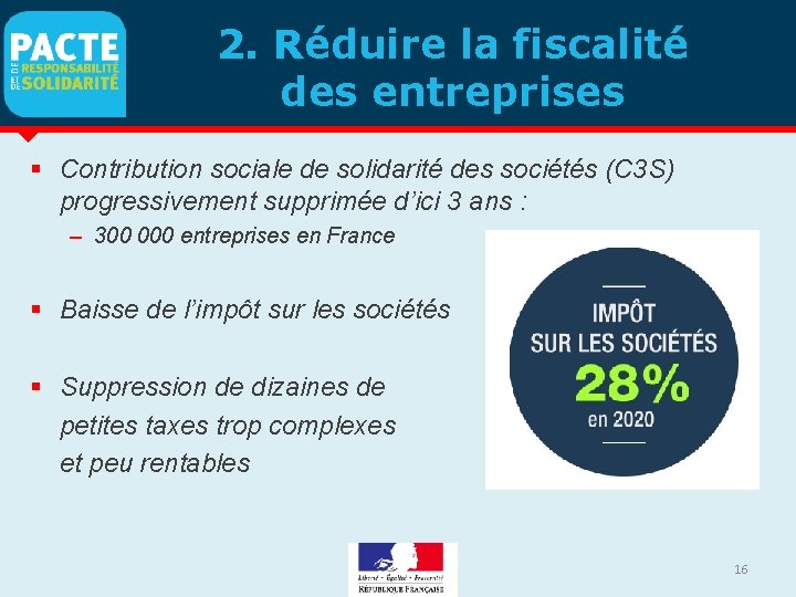 2. Réduire la fiscalité des entreprises Contribution sociale de solidarité des sociétés (C 3