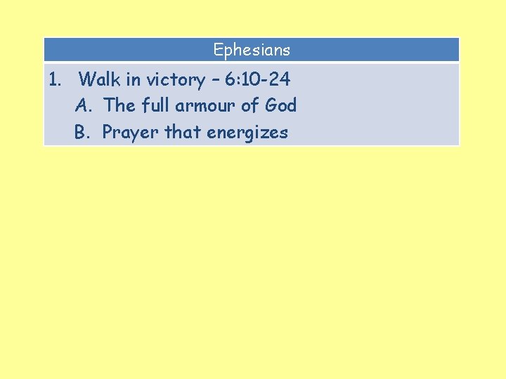 Ephesians 1. Walk in victory – 6: 10 -24 A. The full armour of