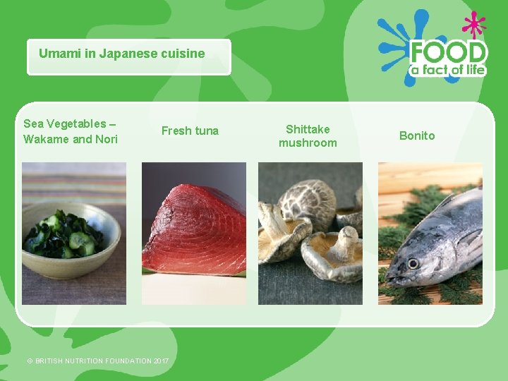 Umami in Japanese cuisine Sea Vegetables – Wakame and Nori Fresh tuna © BRITISH