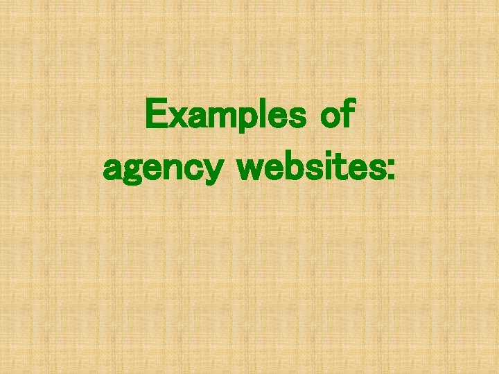 Examples of agency websites: 