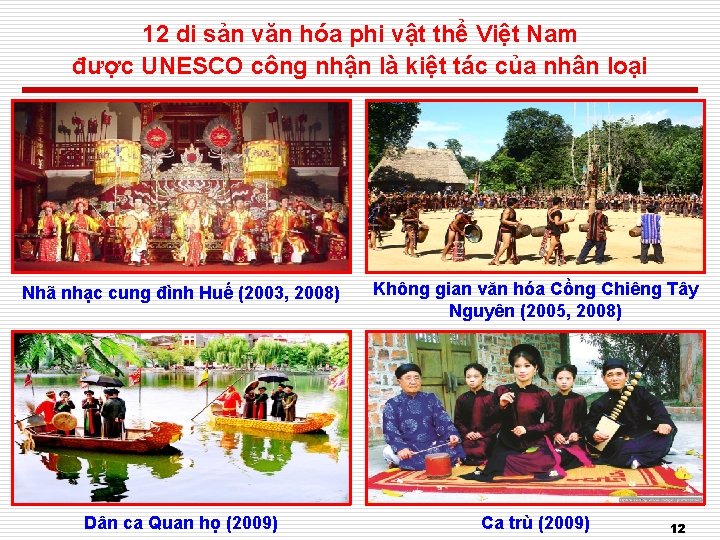 12 di sản văn hóa phi vật thể Việt Nam được UNESCO công nhận