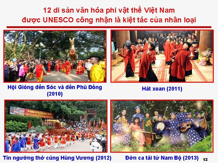 12 di sản văn hóa phi vật thể Việt Nam được UNESCO công nhận