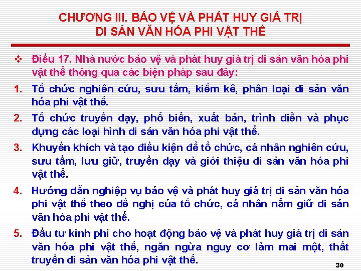 CHƯƠNG III. BẢO VỆ VÀ PHÁT HUY GIÁ TRỊ DI SẢN VĂN HÓA PHI