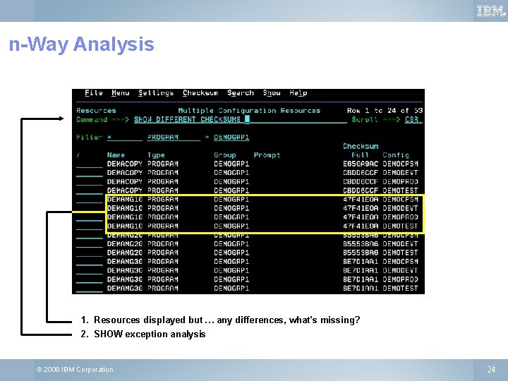 ® n-Way Analysis 1. Resources displayed but … any differences, what’s missing? 2. SHOW