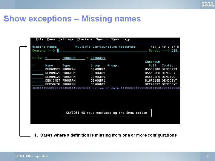 ® Show exceptions – Missing names 1. Cases where a definition is missing from