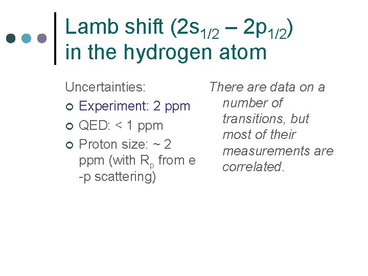 Lamb shift (2 s 1/2 – 2 p 1/2) in the hydrogen atom Uncertainties: