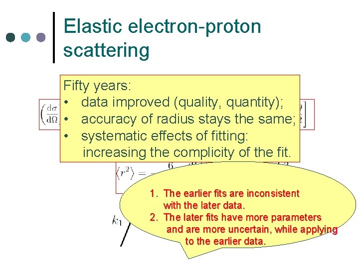 Elastic electron-proton scattering Fifty years: • data improved (quality, quantity); • accuracy of radius