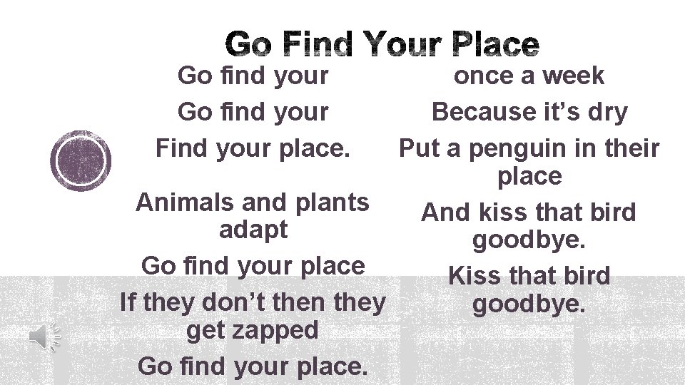 Go find your Find your place. once a week Because it’s dry Put a