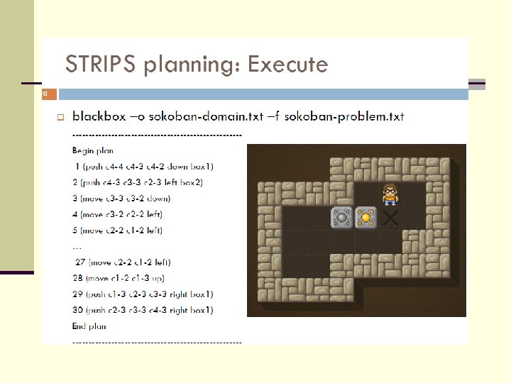 STRIPS – Style Operators n S (X, Y) Pre: n Del: n Add: n
