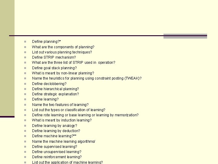 n n n n n n Define planning? * What are the components of