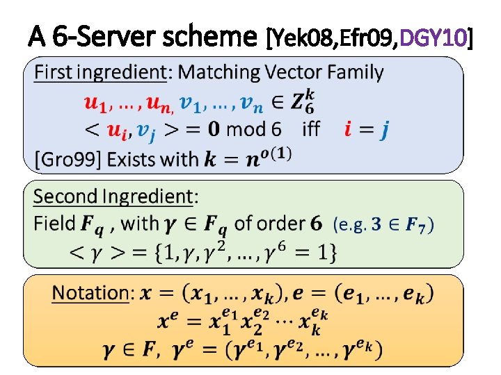 A 6 -Server scheme [Yek 08, Efr 09, DGY 10] 