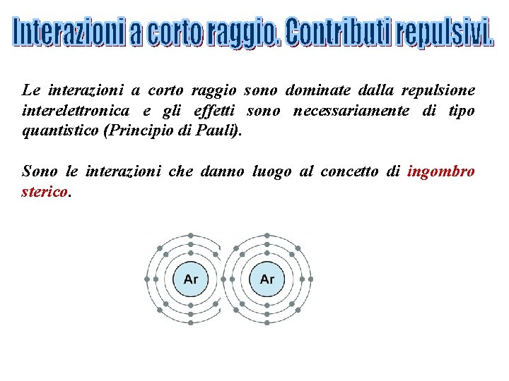 Le interazioni a corto raggio sono dominate dalla repulsione interelettronica e gli effetti sono