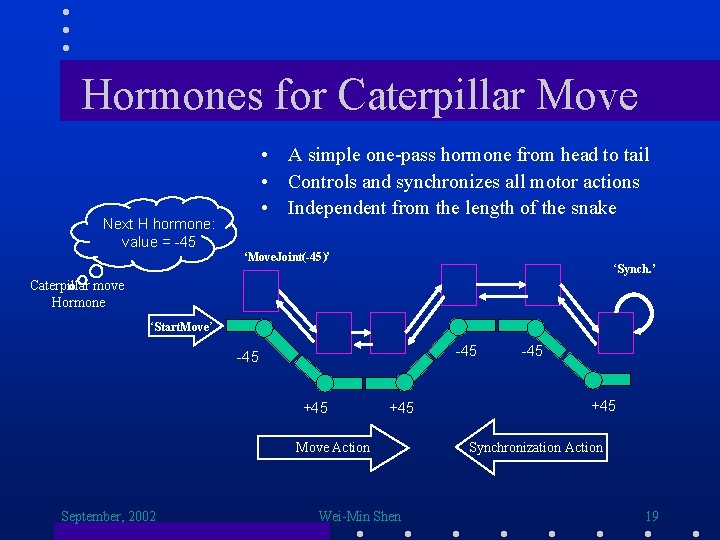 Hormones for Caterpillar Move • A simple one-pass hormone from head to tail •