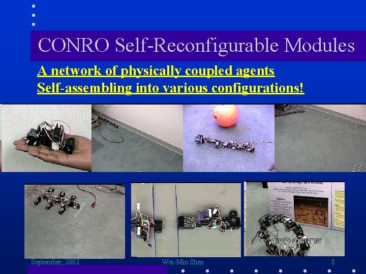 CONRO Self-Reconfigurable Modules A network of physically coupled agents Self-assembling into various configurations! September,