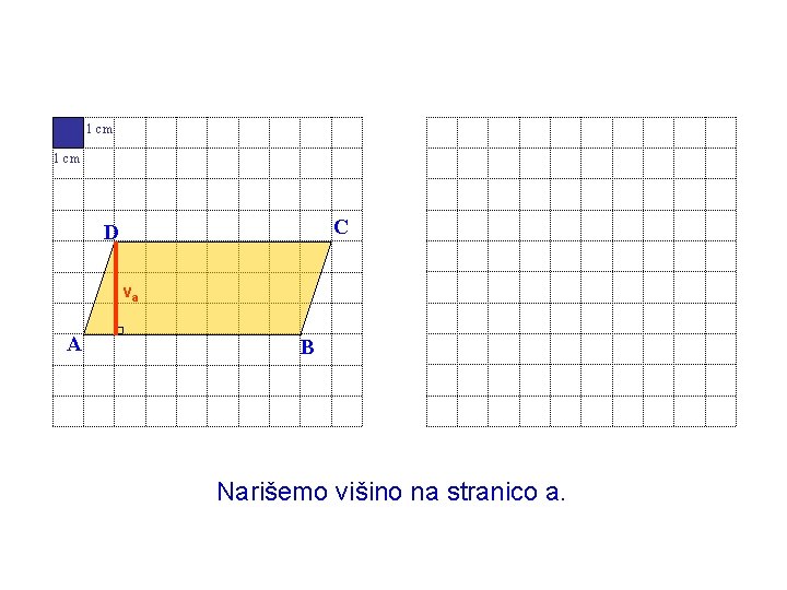 1 cm C D va A B Narišemo višino na stranico a. 