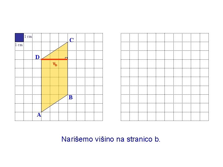 1 cm C 1 cm D vb B A Narišemo višino na stranico b.