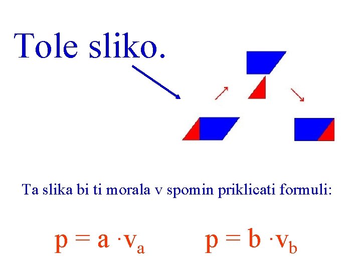 Tole sliko. Ta slika bi ti morala v spomin priklicati formuli: p = a