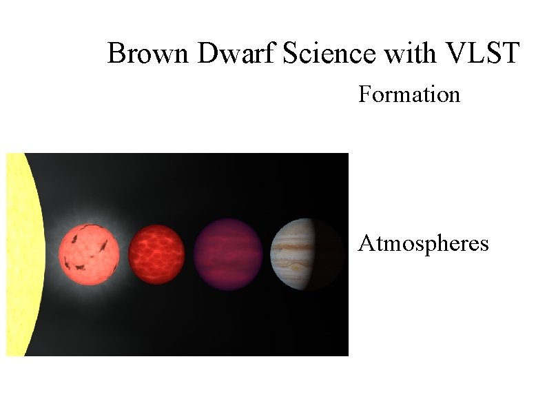 Brown Dwarf Science with VLST Formation Atmospheres 