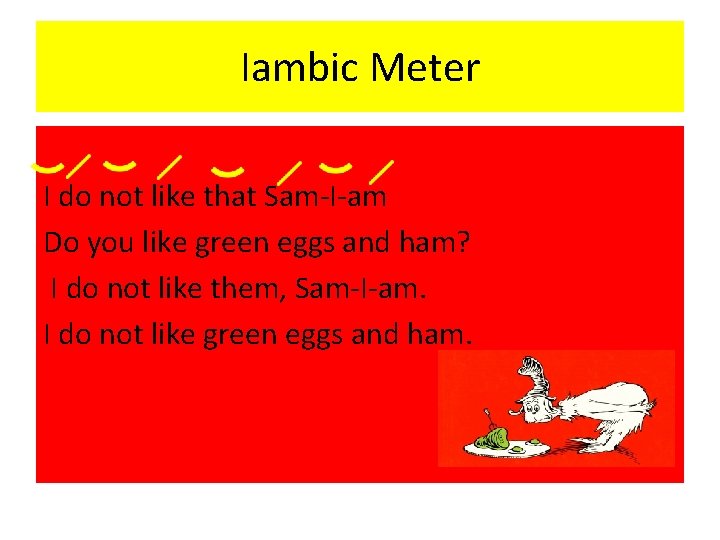 Iambic Meter I do not like that Sam-I-am Do you like green eggs and