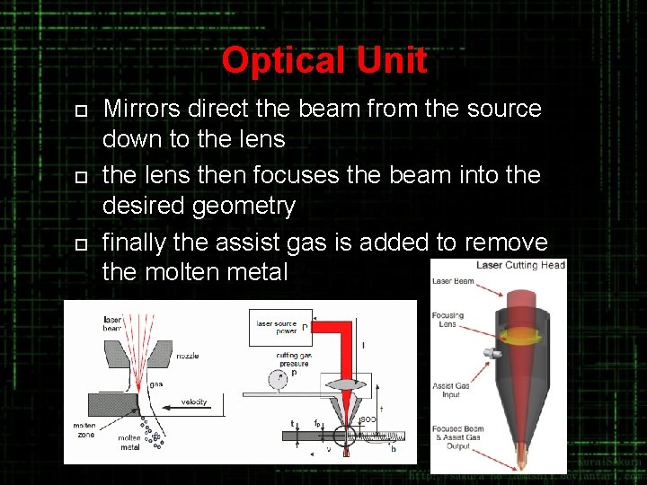 Optical Unit ¨ ¨ ¨ Mirrors direct the beam from the source down to