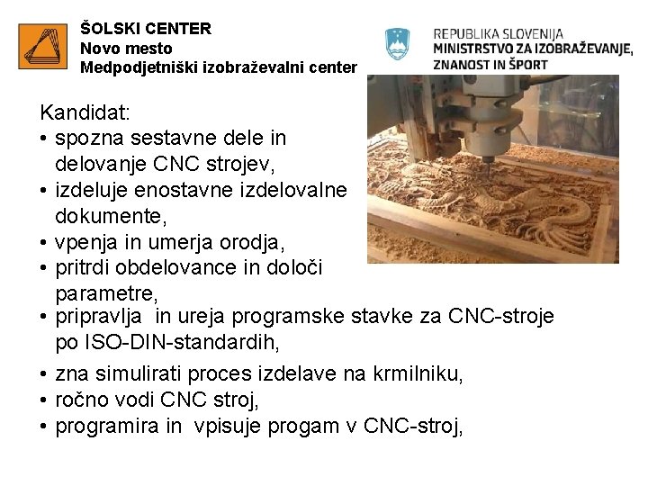 ŠOLSKI CENTER Novo mesto Medpodjetniški izobraževalni center Kandidat: • spozna sestavne dele in delovanje