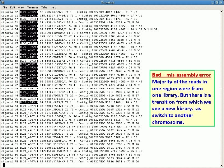 Bad – mis-assembly error Majority of the reads in one region were from one