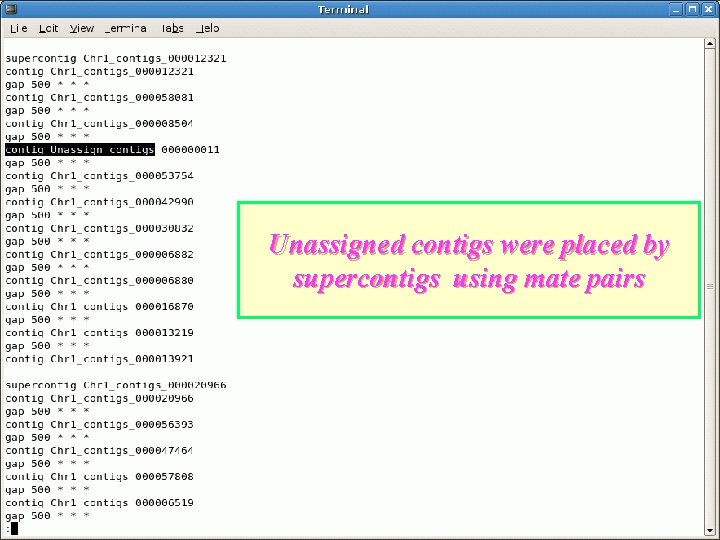 Unassigned contigs were placed by supercontigs using mate pairs 