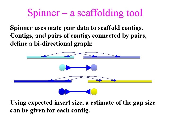 Spinner – a scaffolding tool Spinner uses mate pair data to scaffold contigs. Contigs,