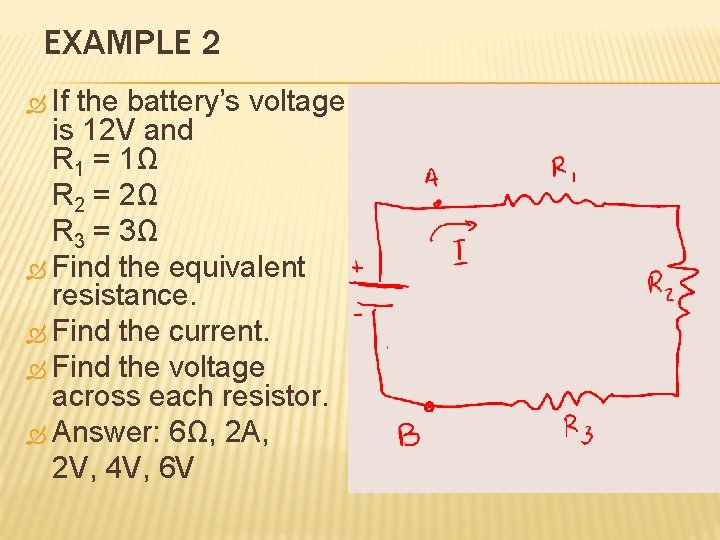 EXAMPLE 2 If the battery’s voltage is 12 V and R 1 = 1Ω