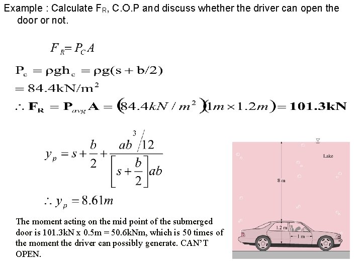 Example : Calculate FR, C. O. P and discuss whether the driver can open Example : Calculate FR, C. O. P and discuss whether the driver can open