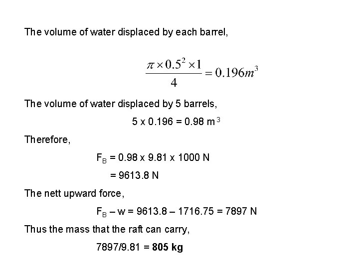 The volume of water displaced by each barrel, The volume of water displaced by The volume of water displaced by each barrel, The volume of water displaced by