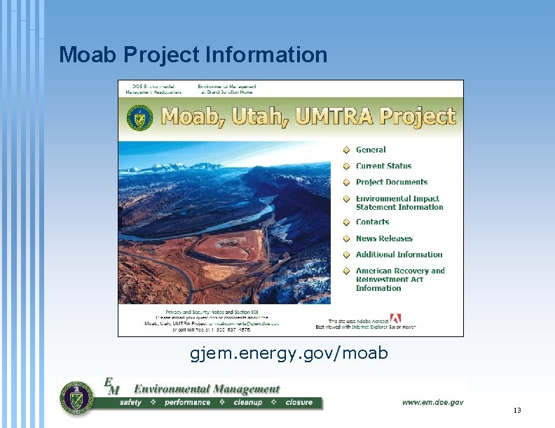 Moab Project Information gjem. energy. gov/moab 13 