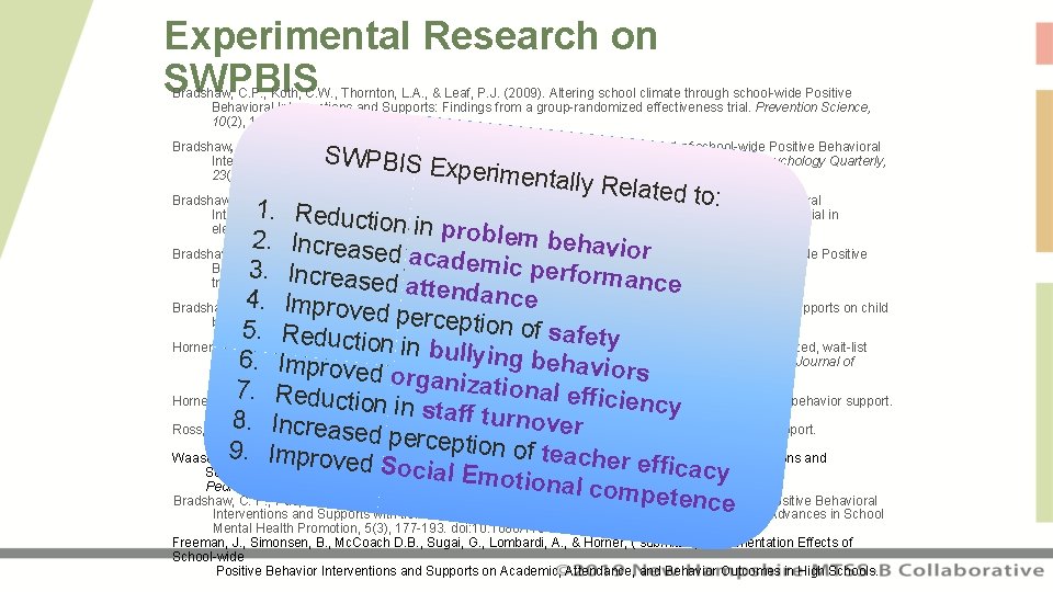 Experimental Research on SWPBIS Bradshaw, C. P. , Koth, C. W. , Thornton, L.